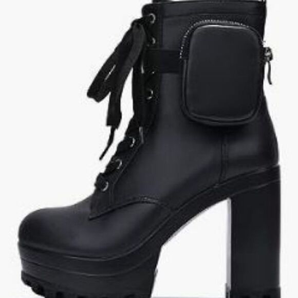 Womens Platform  Ankle Boots with Chunky Block Heels with zip pocket  sz 10 - Picture 1 of 11